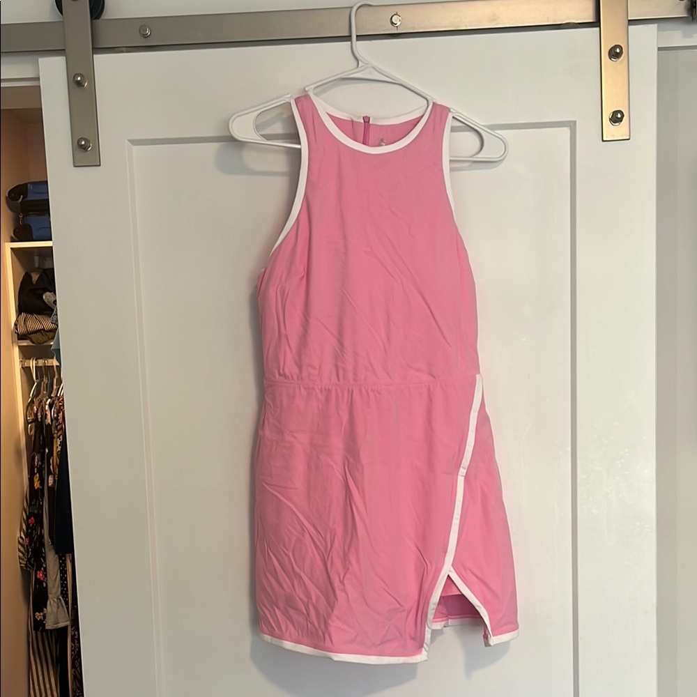 Pink Sleeveless Dress with White Trim